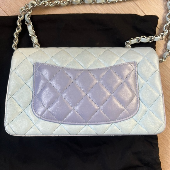 CHANEL 2021 Perforated Lambskin Quilted Mini Rectangular Flap Light Blue - Picture 7 of 11